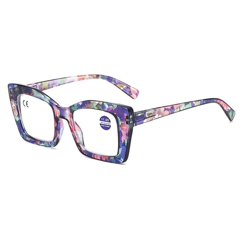 Large Frame Anti-Blue Light Floral Reading Glasses with Spring Temples
