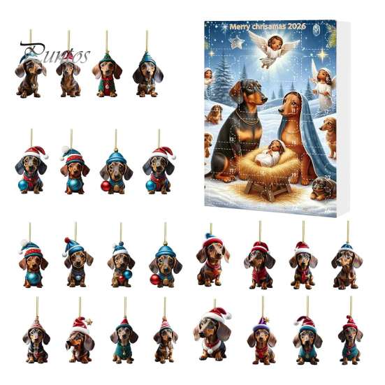 Calendario del Conto alla Rovescia per le Feste Calendari dell'Avvento Bassotto 2026, 24 Giorni Ciondolo Acrilico 2D Set di Ornamenti Cane Carino di Natale Calendario, da Collezione