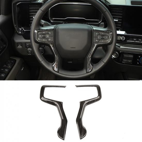 For Suburban Silverado 1500 19-23 Steering wheel Controls Cover Trim Black Wood