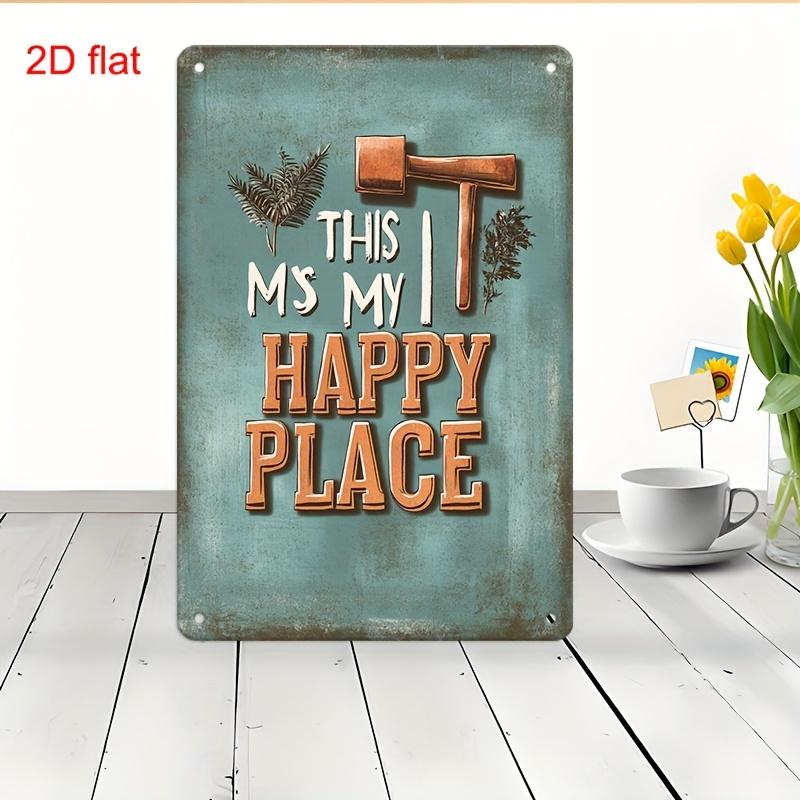 

Ретро Металева Настінна Табличка З Написом This Is My Happy Place Вінтажна Бірюзова Золотисте Зістарене Покриття Міцна З Попередньо Просвердленими От 20x30cm（7.8x11.8inch）