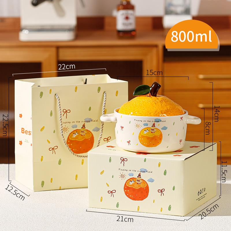 Creative Souvenir Orange Instant Noodle Bowl Household Personal High Value Dormitory Student Ceramic Bowl Salad Bowl Gift Box