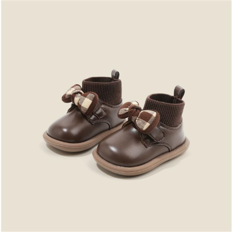 

New Autumn Baby Boots For Girls Leather Butterfly-knot Socks Shoes Kids Ankle Boots Fashion Toddler Baby Boots EU 15-25 21