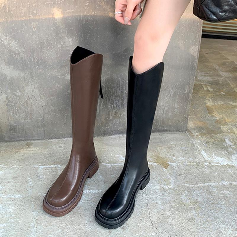 V-mouth rear zipper but knee boots women's small thick-soled high boots knight boots -