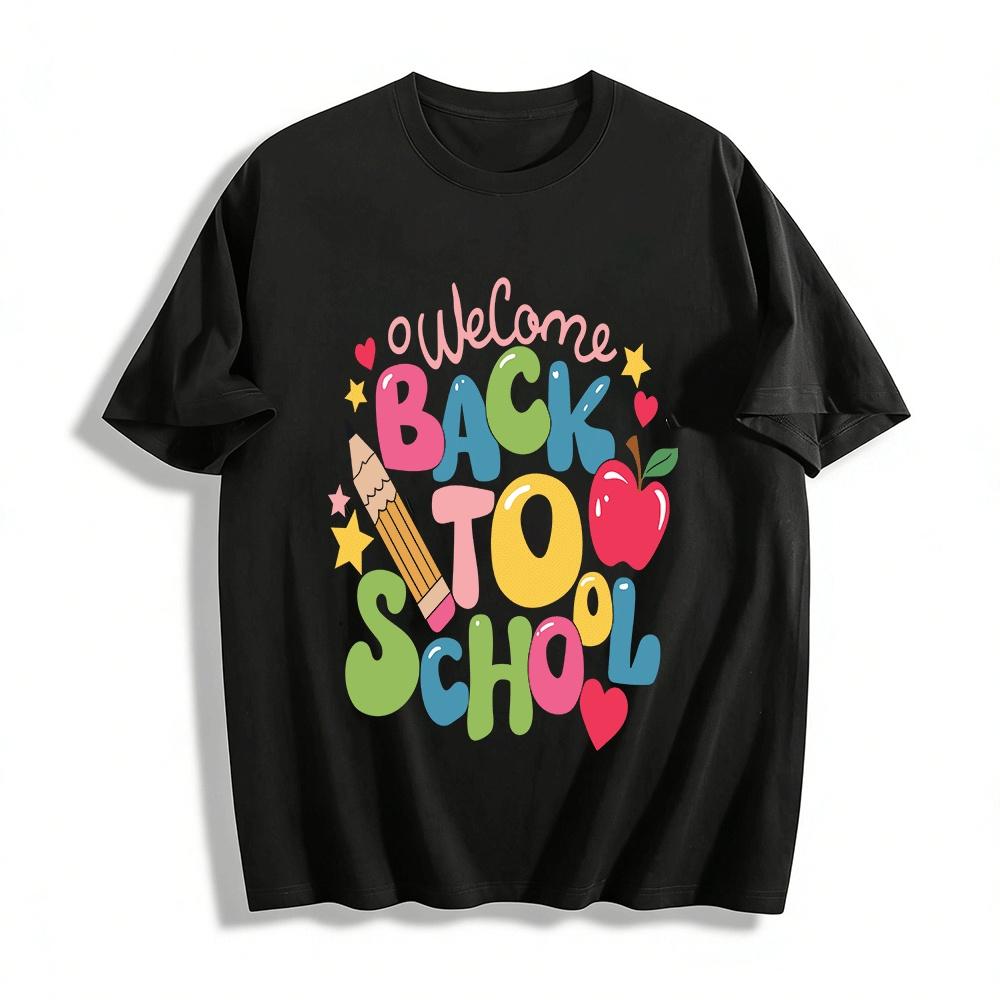 Welcome Back To School Graphic Print Casual Tee For Kids Adults Pure cotton T-shirt XXS