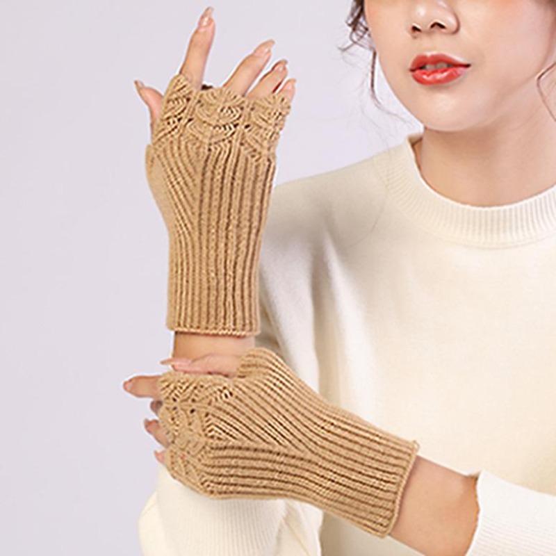 Autumn and Winter Women's Fashion All-match Knitted Warm Half Finger Gloves