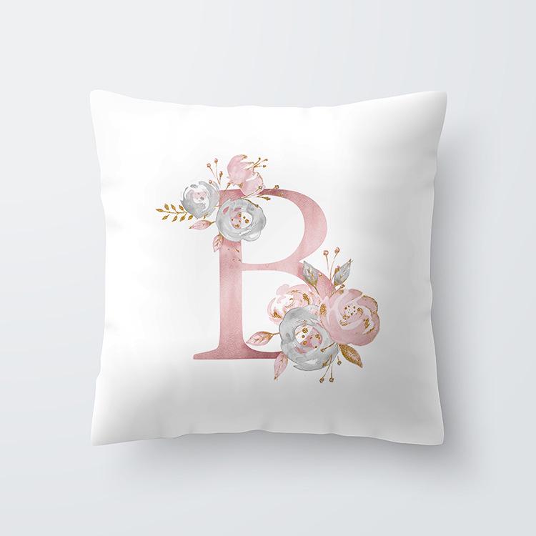 Pink Letter Decorative Floral Pillow Gold Alphabet Cushion for Sofa Polyester Pillowcase Decoration Salon