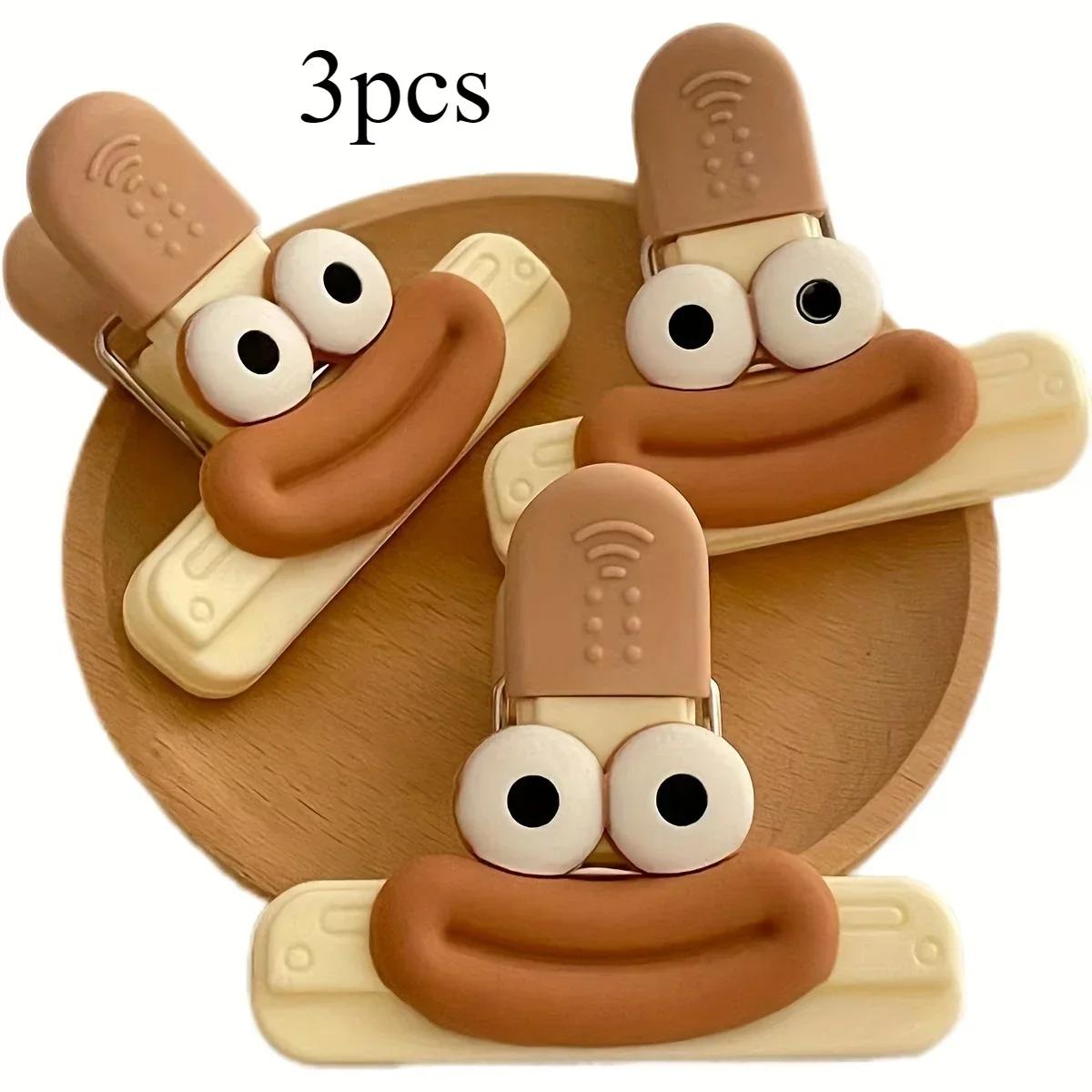

3pcs Creative Face Bag Sealing Clip Food Snack Clip Kitchen Tools Decorative Small Clip Refrigerator Plastic Food Bag Storage