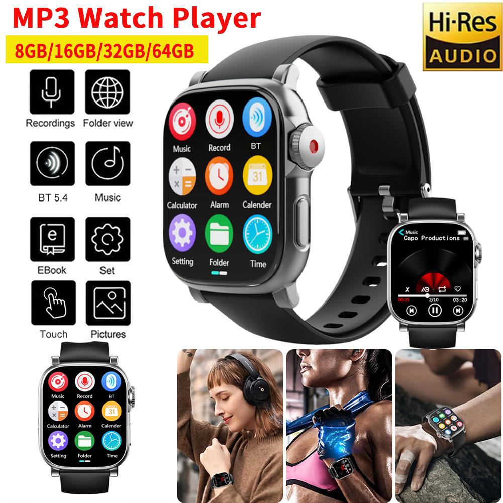 MP3 Player Watch BT 5.4 Touch Screen Music Player Built-in Speaker Voice Recorder for Sports Running & Gym