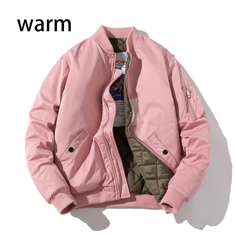Men Jacket Women Solid Autumn Winter Jacket Fashion Vintage Hooded Baseball Coat Casual Windbreak Red Pink