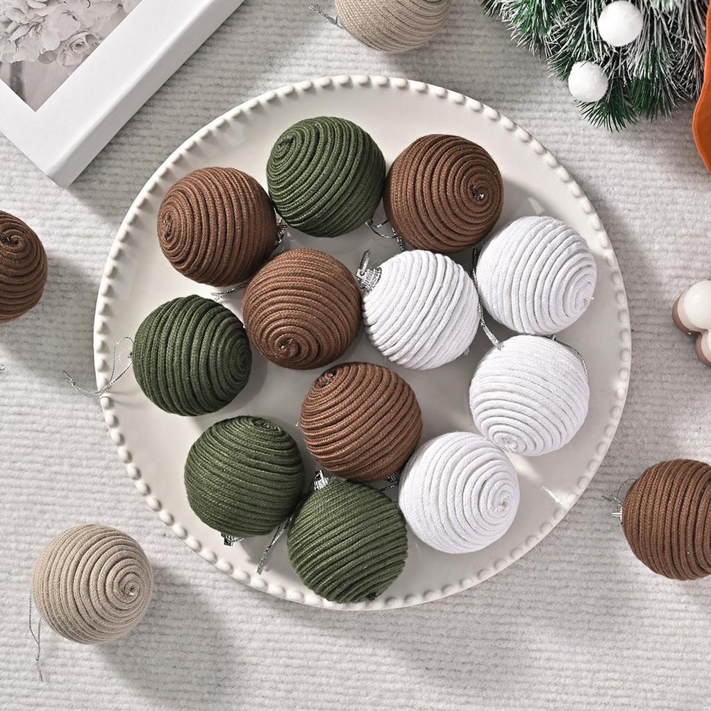 Christmas Tree Ball Ornaments 12 Pieces Cotton Rope Handmade Rustic Decor Christmas Tree Ornaments Set For Bathroom Home Winter