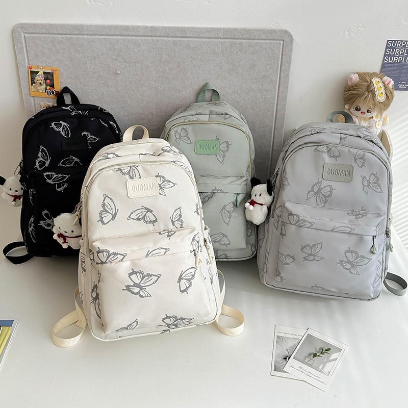 Schoolbag Japanese Ins Wind Butterfly Print Backpack Female Junior High School High School Student Schoolbag Large Capacity Lightweight Travel