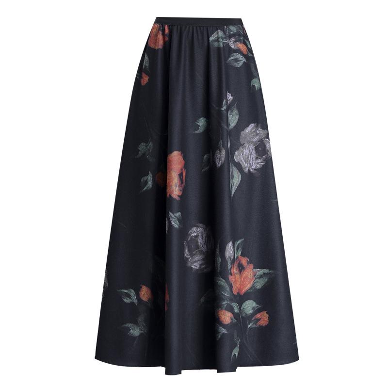 2026 New Style High-Waisted Wool Blend Reversible Velvet A-Line Mid-Length Skirt with Print