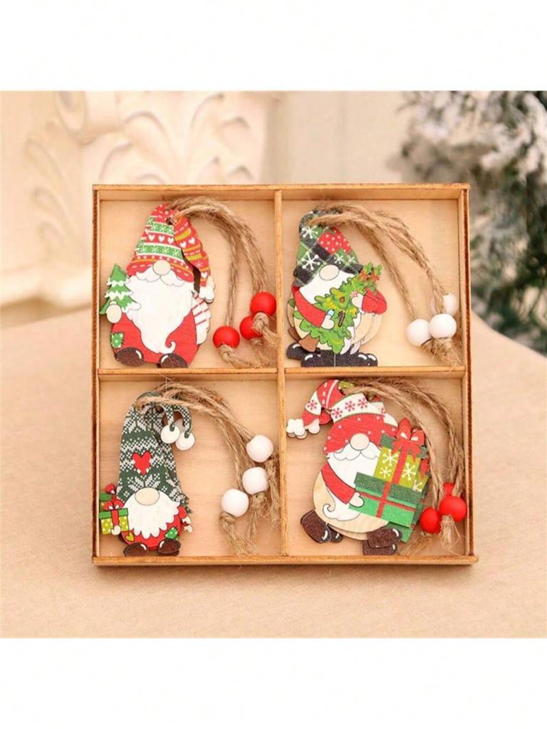 12pcs/set Faceless Old Man Christmas Wooden Pendant Box Set Christmas Tree Small Pendant Christmas