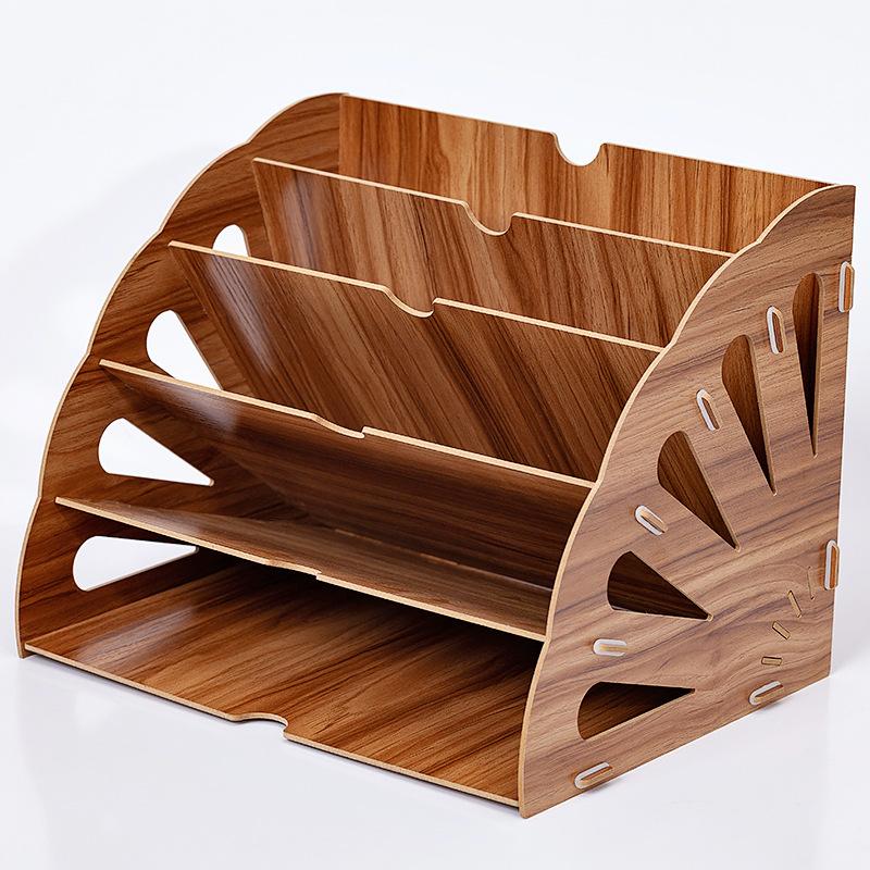 Organizator de birou din lemn de culoare, organizator de documente DIY, dulap de fișiere multifuncțional pentru birou, accesorii de depozitare pentru reviste și cărți, raft de birou ZM