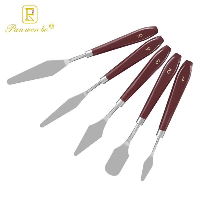 5-Piece Wooden Handle Palette and Painting Knife Set with Stainless Steel Blades