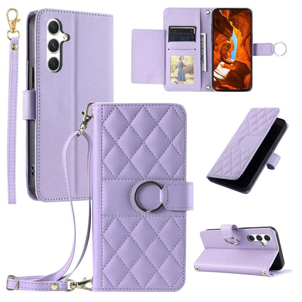 For Samsung Galaxy S25 FE Case Ring Buckle Wallet Stand Rhombus Crossbody Leather Mobile Cover