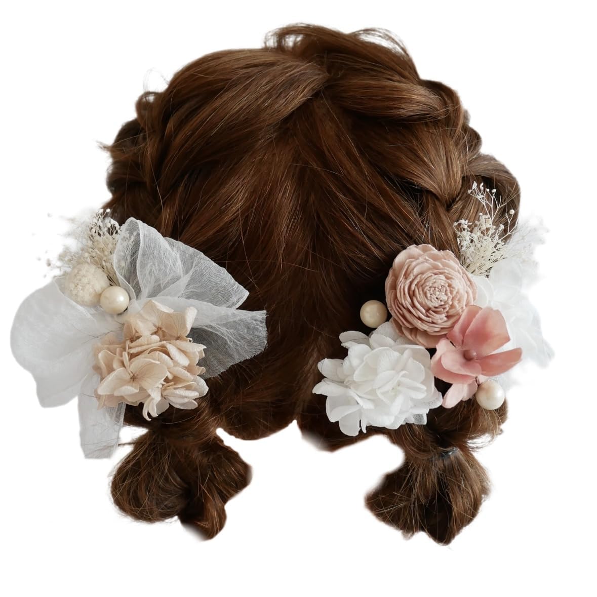 

753 Kimono Dried Flower Preserved Flower Hair Ornament with Angel Ribbon [Bria] Shichi-Go-San (Pink) розовый