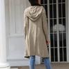 Women's Loose Knitted Mid-length Hooded Cardigan Cable Coat