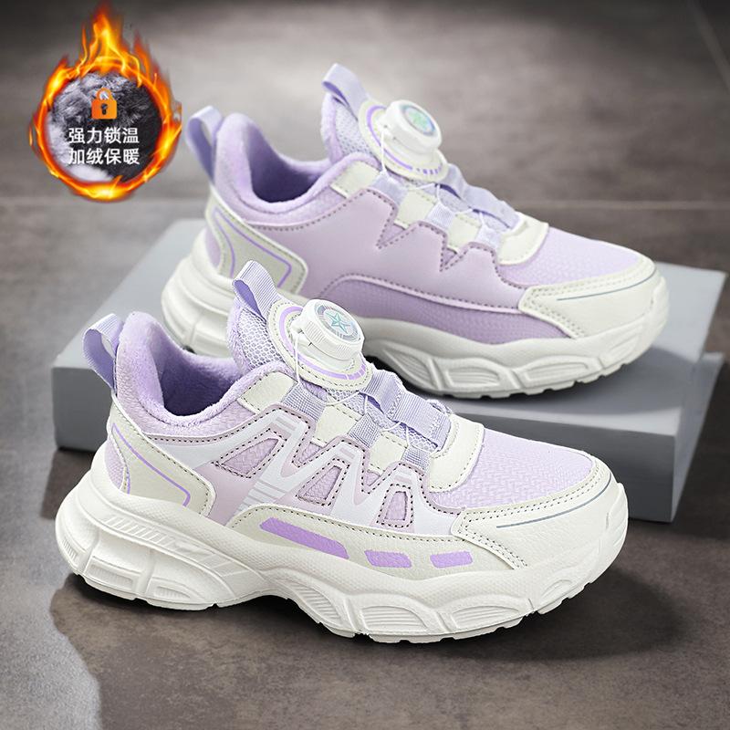 Girls' sports shoes autumn and winter 2025 new velvet thermal cotton shoes children's dad shoes medium and older children's running shoes