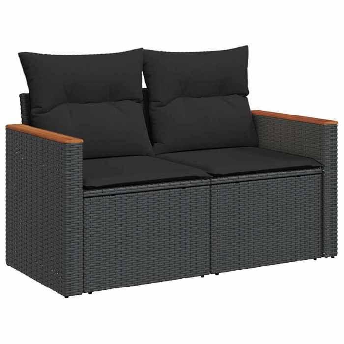 VidaXL Garden Sofa with Cushions 2-Seater, Seat with Armrests, Sunbed with Backrest, Patio Terrace Furniture, Black 365977