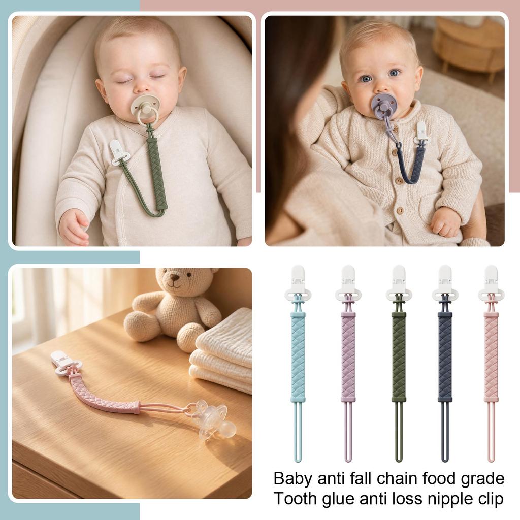Baby Pacifier Clip Food Grade Silicone Teether Holder Adjustable Length Non-Toxic BPA Free Safe for Infant Use