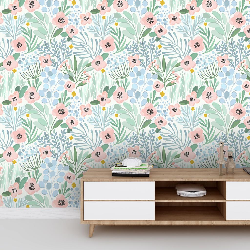 Watercolor Pink Floral Peel and Stick Wallpaper Vinyl Self Adhesive Removable Waterproof Wallpaper for Bathroom Cabinet Decor