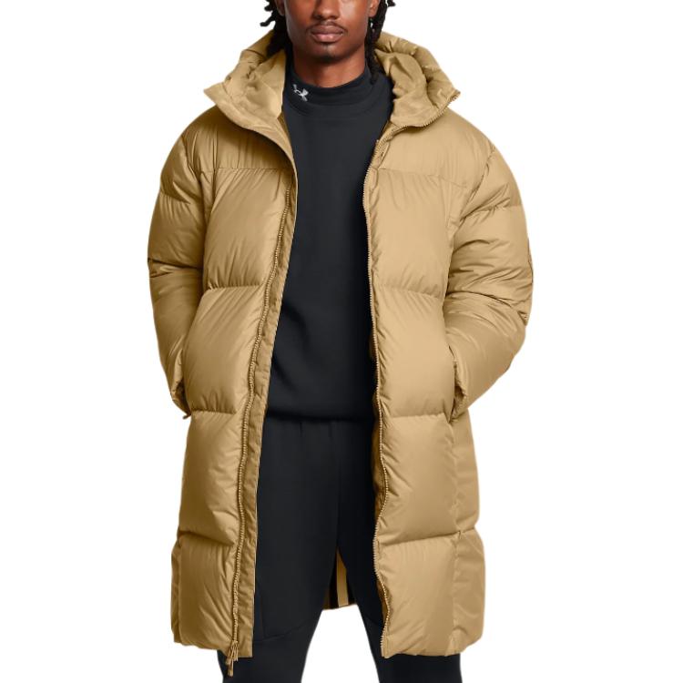 Under Armour Limitless Mid-Length Zipper Fashion Solid Color Warm Down Coat Men Coats Camel-Brown 1384644-263