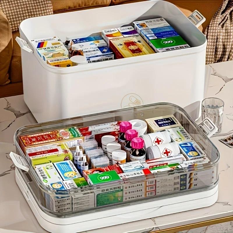 Portable Medicine Box Large Capacity Home Emergency Medical Kit Multi-layer Drug Storage Box with Partition Portable