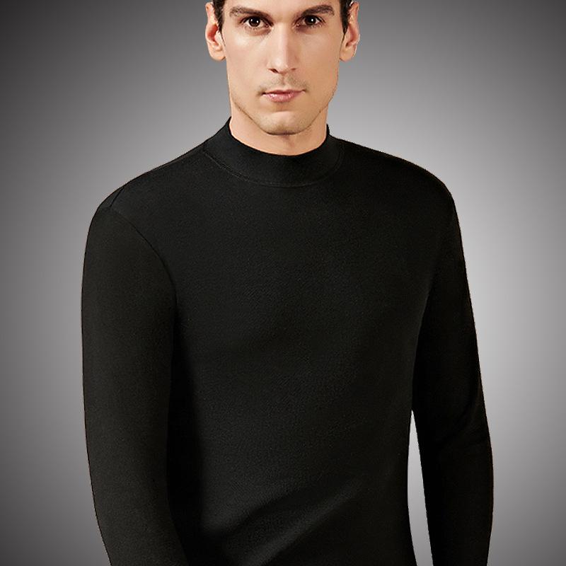 Men's High Neck Cotton Knit Top - Warm Base Layer for Autumn