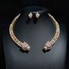 European and American Exaggerated Color Zircon Leopard Head Necklace Earrings Set Luxury Retro Court Style Full of Diamond Jewelry Accessories