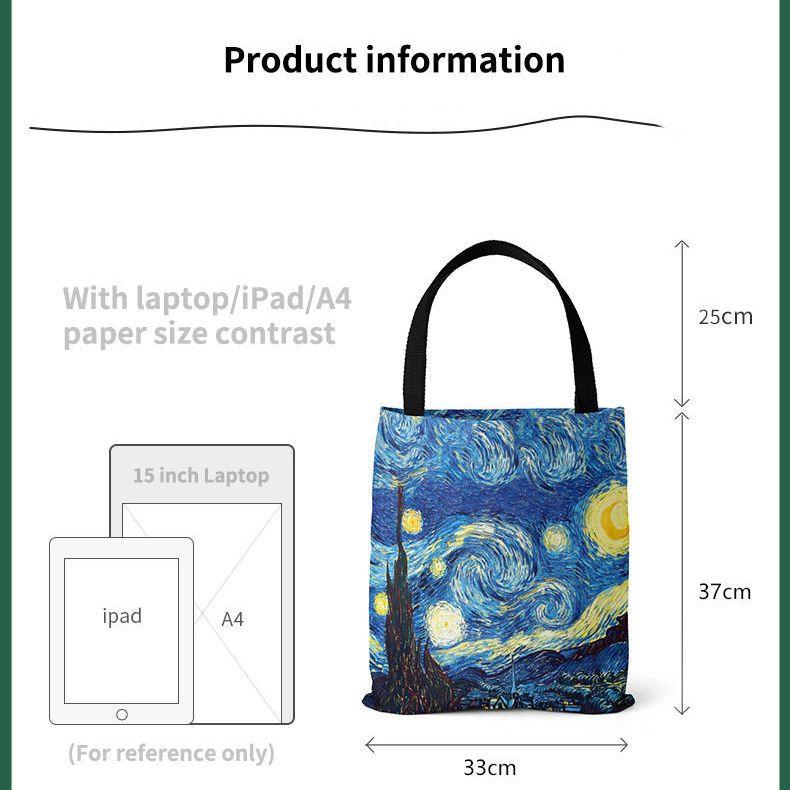 [Leinentasche] Van Gogh-Leinentasche, Ölgemälde, Sternennacht, Sonnenblumen, Aprikosenblüten, selbst Openair-Kaffeesitz-Handtasche