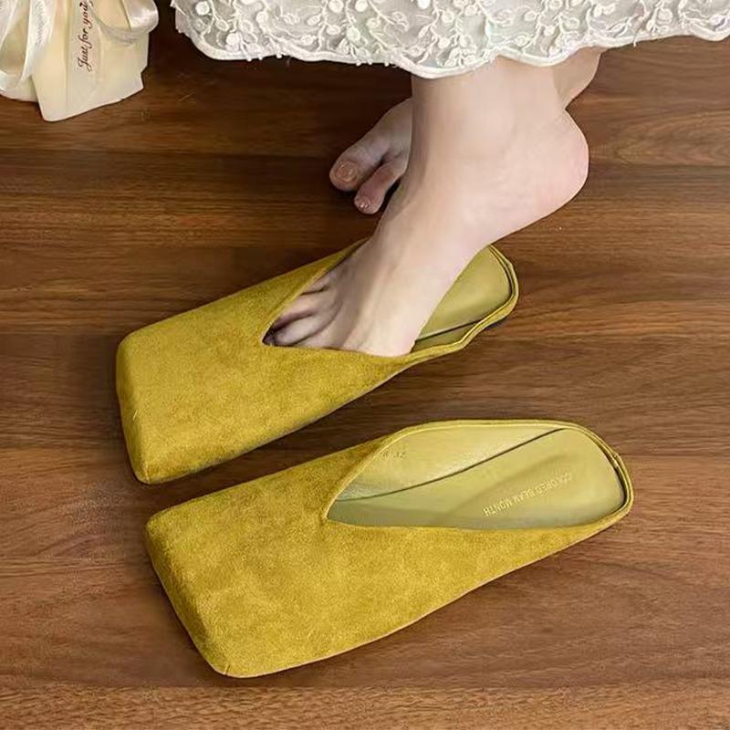 

Fashion Women Slippers Flats Square Toe Slingback Mules Shoes Suede Fashion Dress Designer Shoes 2025 Autumn New Cozy Chaussure Femme 43 жёлтый
