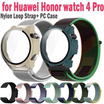 Pasek z pętelką nylonowy + Etui do Honor Watch 4 Pro Regulowana bransoleta Szklany Bumper do Honor watch 4 Pro Pokrowiec ochronny