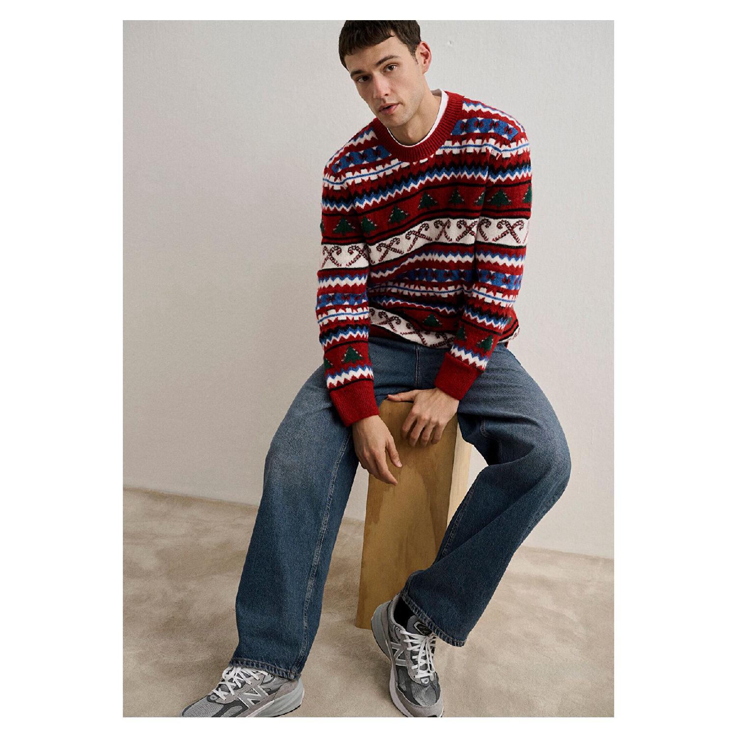 

New Year Themed Jacquard Sweater Regular Fit / Normal Cut 0710283-85905 XS