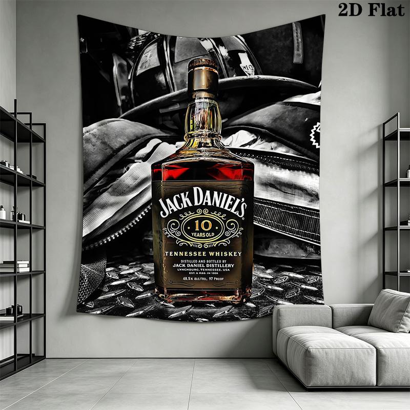 Jack Daniel'S Tennessee Whiskey Bottle Tapestry Wallmounted Background Cloth Atmospheric Background Cloth Homestay Soft Decoration Tapestry