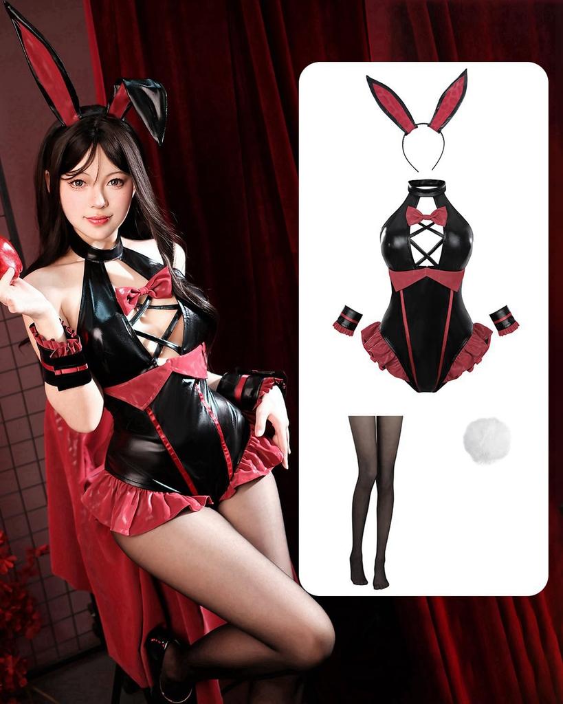 Bunny Girl Plus Size Bunny Black and Bunny Cosplay Halloween Photo Shoot and Red Bunny [Excellent Quality] Cosplay, Suit, Red, Ver., High-Leg Costume,