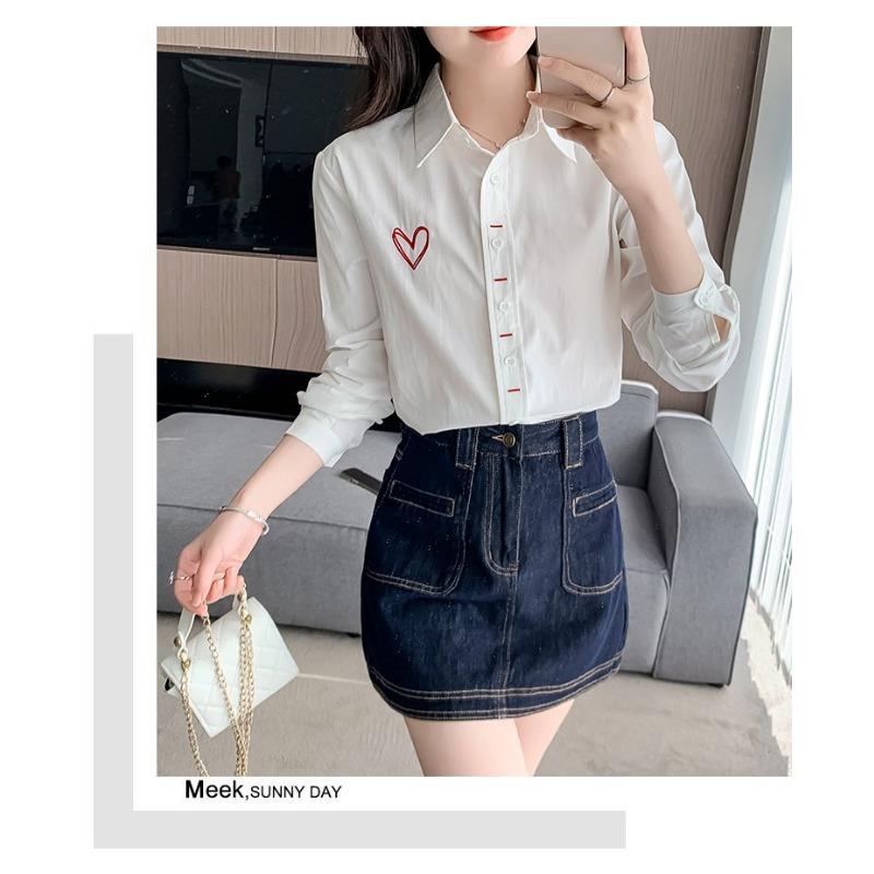 Temperament Light Luxury High-end Embroidered Cotton Shirt for Women's Fashionable Age-reducing Long-sleeved Shirt