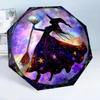 Witch Flying Through Starry Sky 8-Frame for Travel, camping, Casual Lightweight Portable Umbrella, Essential for every family Holidays Birthday Gift