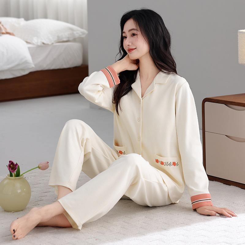 Women's pure cotton spring and autumn pajamas long sleeves can be worn outside autumn women's high-end cardigan loungewear cotton suit