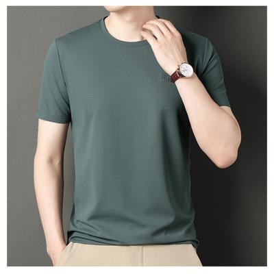 Verão Nova Moda Casual Estilo Coreano Camiseta Cor Sólida Fina Casual Roupa Masculina Gola Redonda Manga Curta