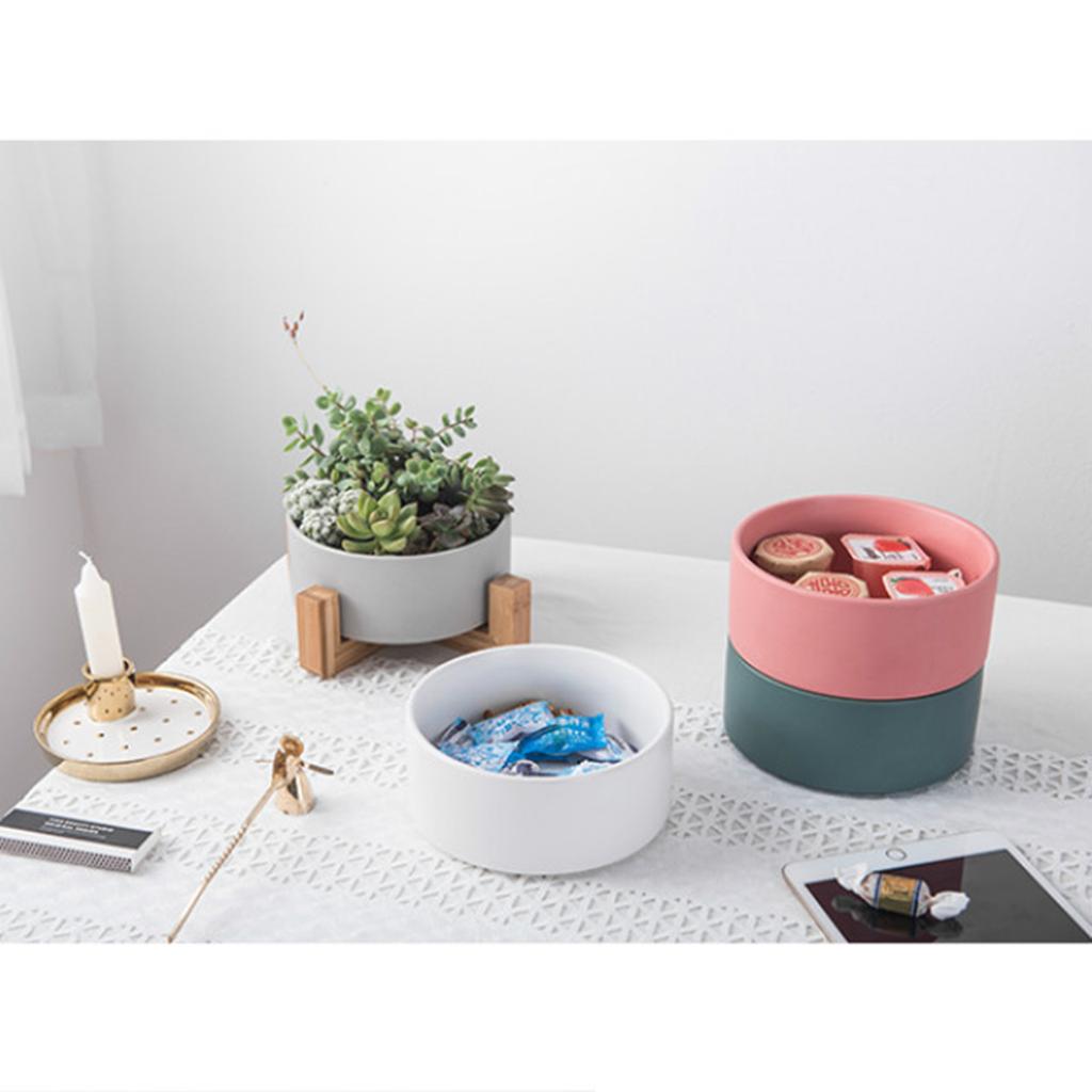 Flower Pot with Wooden Stand Indoor Display Rack Rustic Decor