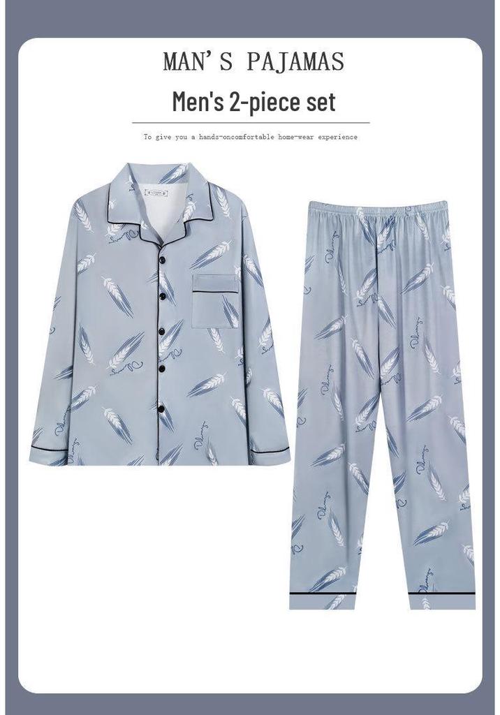 Men's Casual Long Sleeve Cardigan Pajama Set - Spring/Autumn, Plus Size, Youth to Middle-Aged