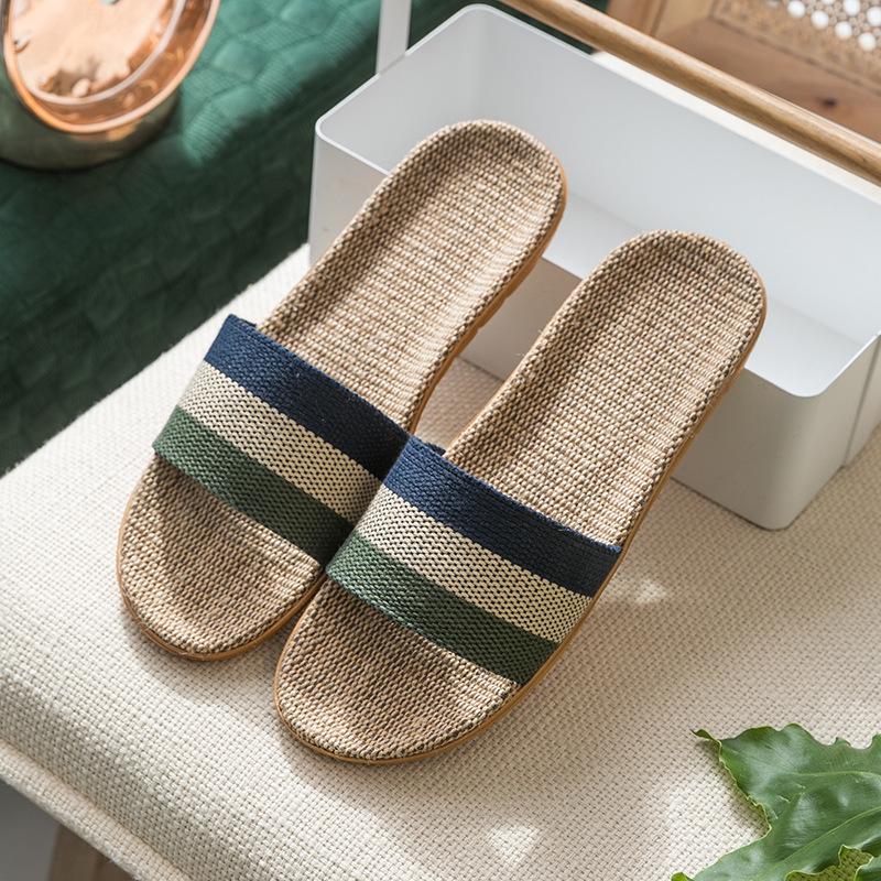 Linen slippers household thick bottom straw summer men and women cool slippers home indoor non-slip and non-smelly feet