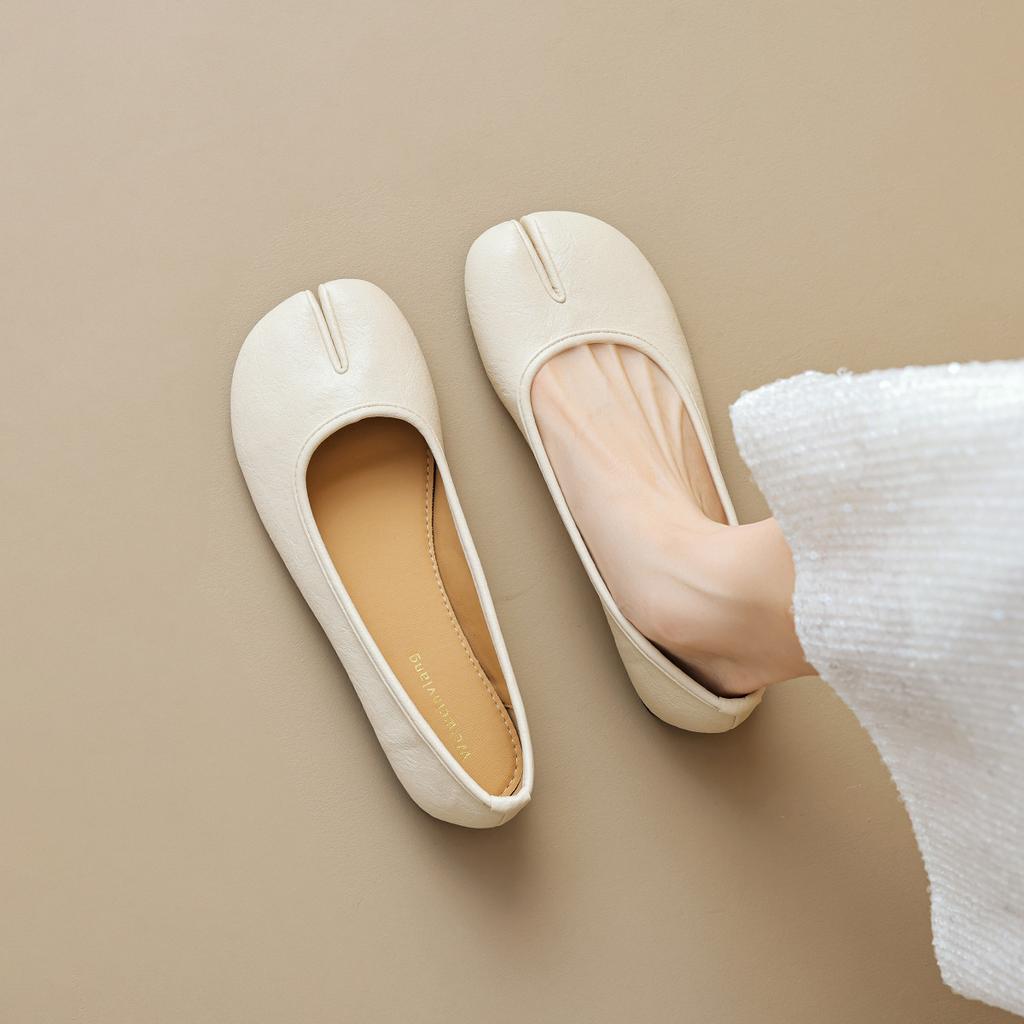 Weiwei Girl 7899-1 Pig's Trotter Split-toed Shoes Women's Shallow Mouth One Pedal Flat Horseshoe Doudou Shoes Ballet Shoes