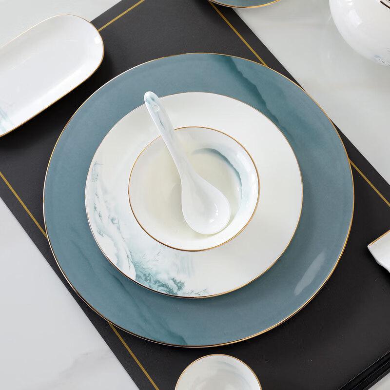 ZISIZ New Chinese Style Bone China Tableware Set - Snow Mountain Pavilion