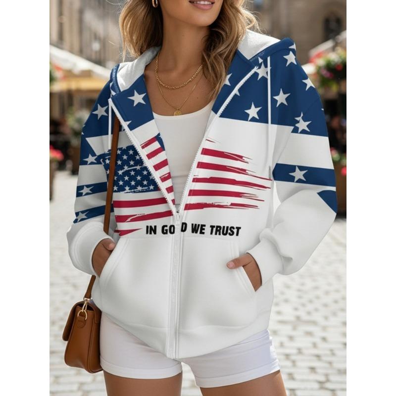 Women's Full Zip American Flag Hooded Sweatshirt