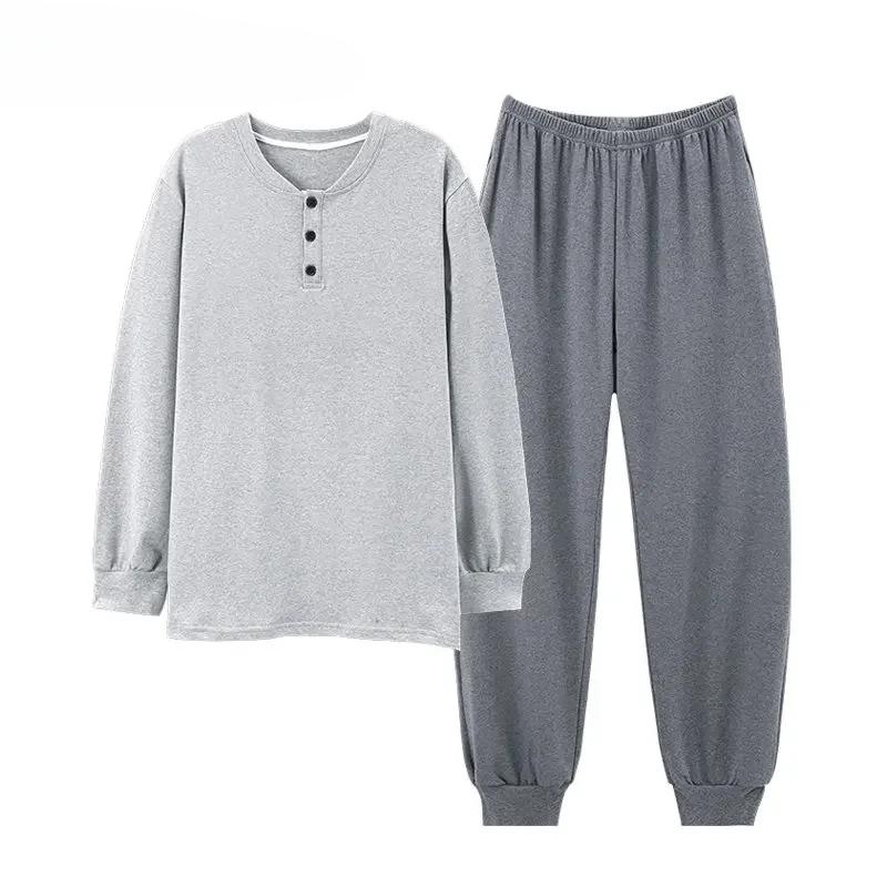 Podzimní zimní pánské domácí obleky s dlouhým rukávem, kalhoty, obleky, pyžama pro muže, pletené bavlněné kostkované pyžamo