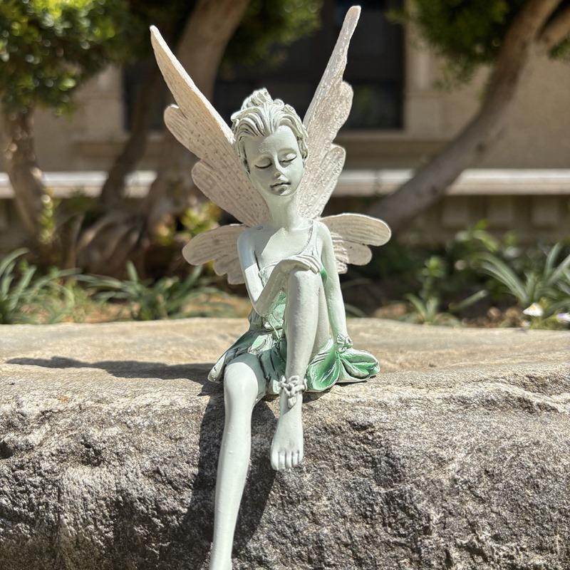 Artesanía de Resina de Hada de las Flores, Adornos de Jardín, Estatua de Hada Sentada Turek