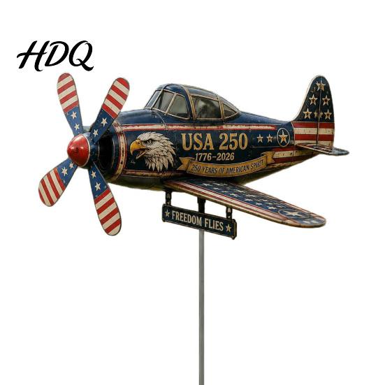 Garden Propeller Windmill USA 250th Vintage Plane Wind Spinner, 1776–2026 Patriotic Helicopter