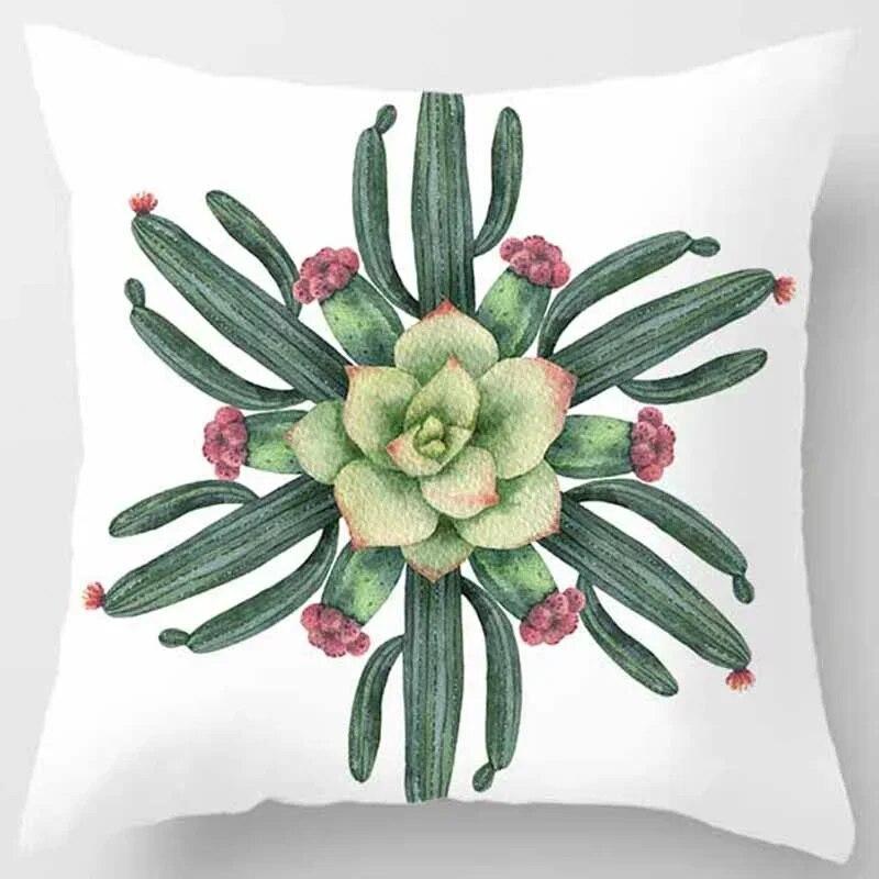 Car Sofa Cushion Cover Botanical Cactus Print Square Pillowcase Bedroom Home Decor